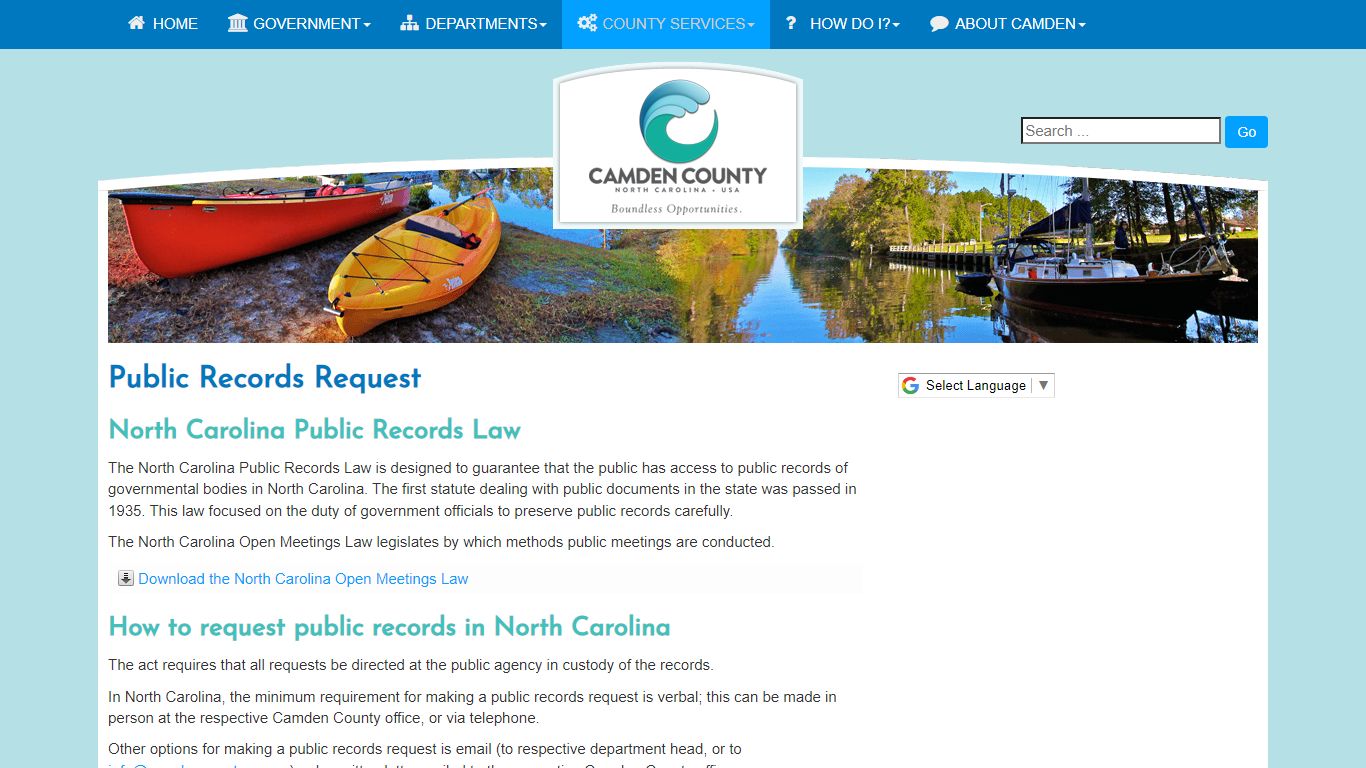 Public Records Request - Camden County, North Carolina
