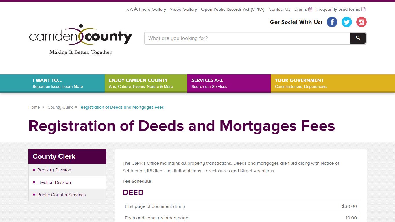 Registration of Deeds and Mortgages Fees | Camden County, NJ